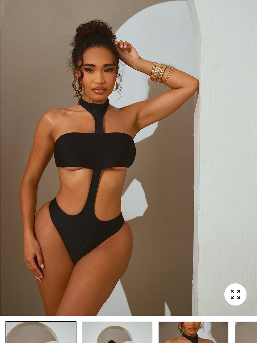 Fashion Nova Black Cutout One-Piece Swim with Neck Strap